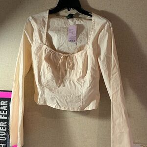 Target Cream Long-Sleeve Square Neck Blouse